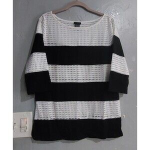 Ann Taylor Tops Women L,Striped, White,black,3/4 Sleeve, Cotton,Polyester,18 Inc